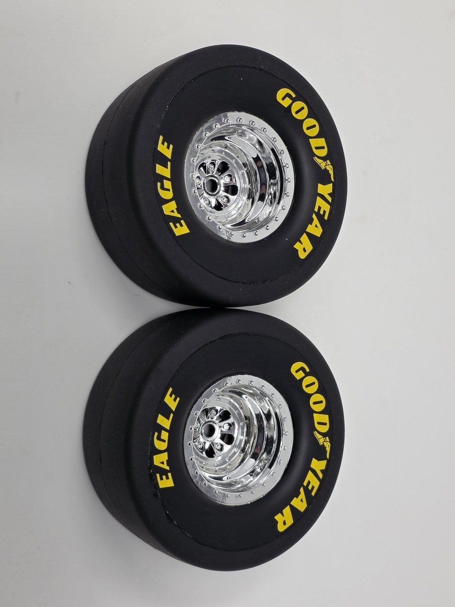 Traxxas 6973 Funny Car Rear Tires Chrome Wheels Goodyear Eagle Pre-Mounted (2) photo 3