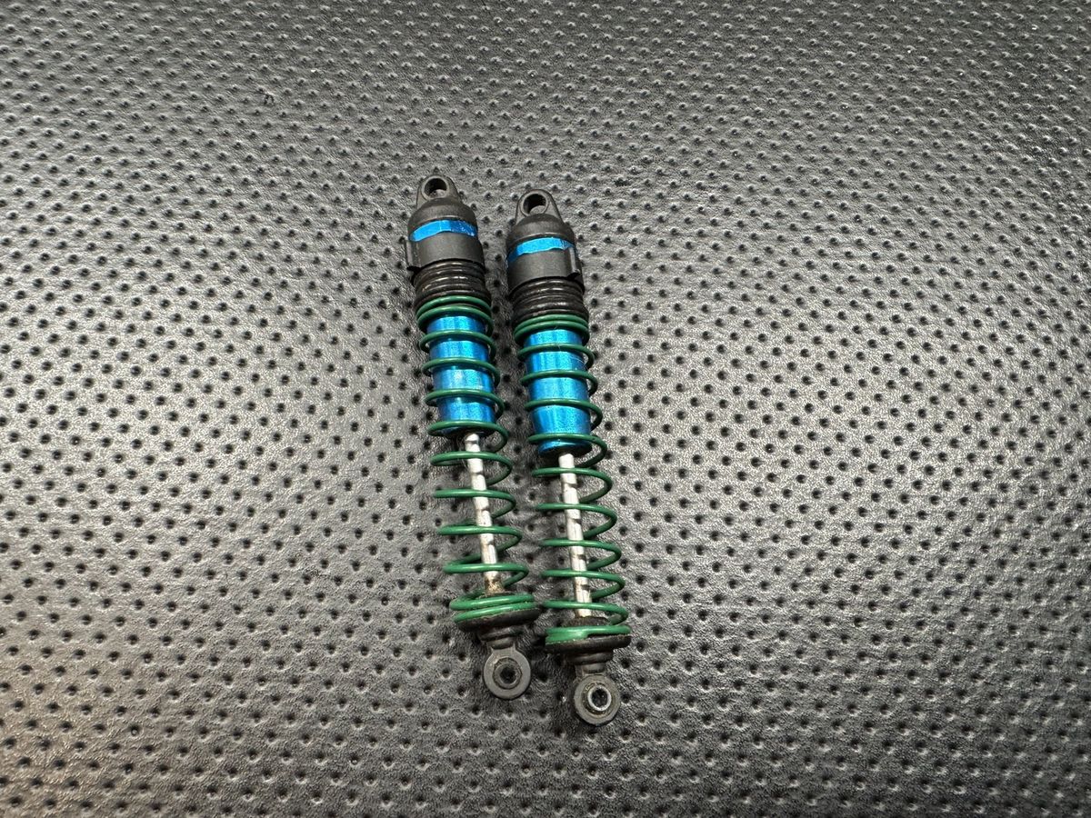 Vintage Team Associated RC10T/RC10GT Blue Aluminum Shocks Pair w/ Green Springs